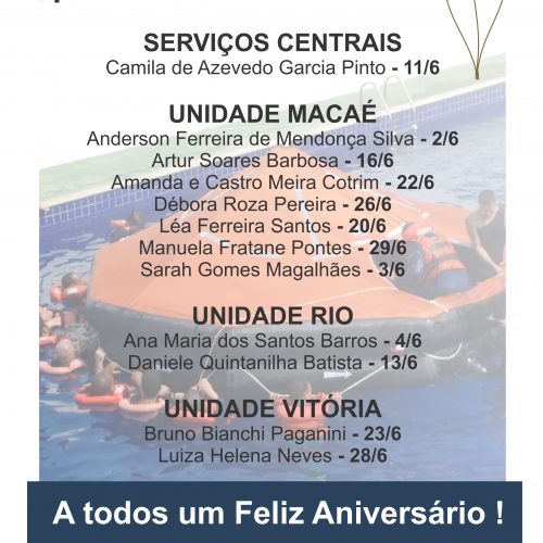 Aniversariantes do Mês – Junho