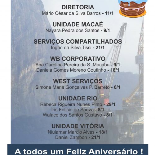 Aniversariantes do Mês – Janeiro 2018