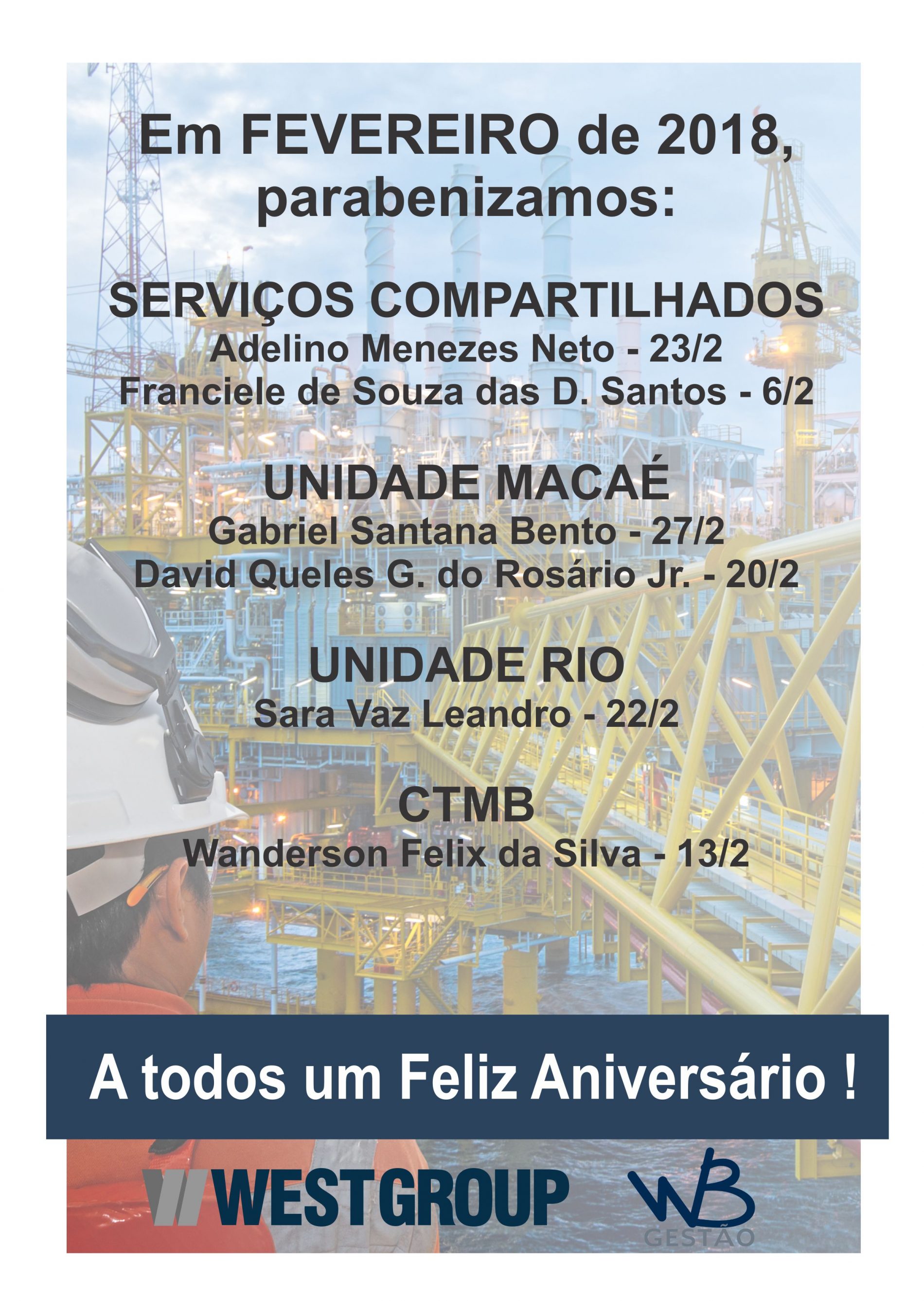 Aniversariantes do Mês – Fevereiro 2018
